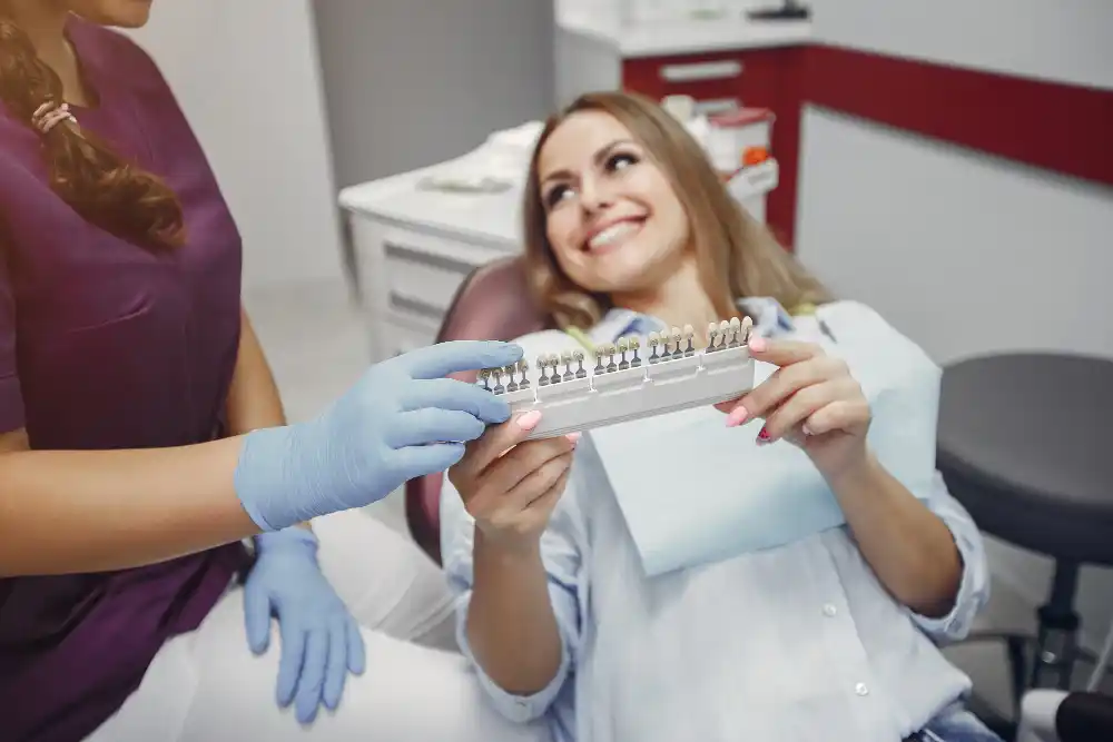 Woman looking at cosmetic dentistry options